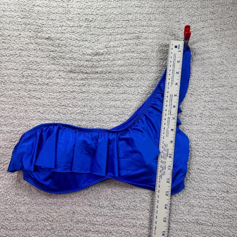 Aerie Bikini Top One Shoulder Ruffle Blue Large Boho Coastal Mermaidcore Chic